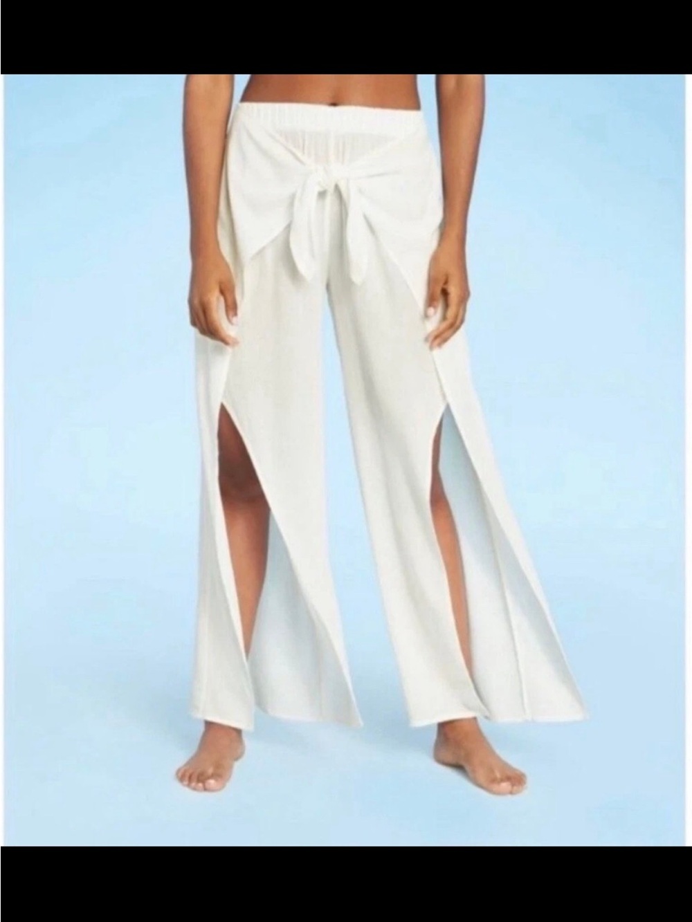 Kona Sol Swim White Tie-Front Split Leg Pull On Pants Size Large - Picture 8 of 8
